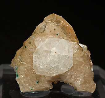 Analcime with Calcite and Malachite.