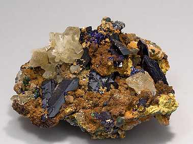 Azurite with Cerussite and Malachite.