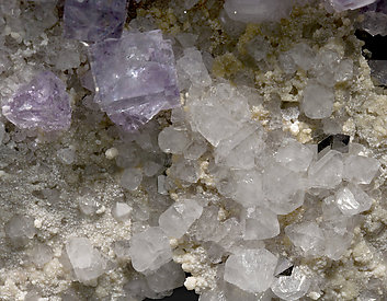 Topaz with Fluorite, Arsenopyrite, Quartz and Calcite. 