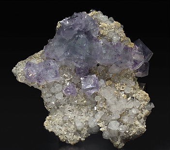 Topaz with Fluorite, Arsenopyrite, Quartz and Calcite.