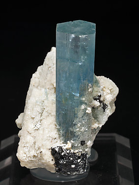 Beryl (variety aquamarine) with Schorl and feldspar. Front