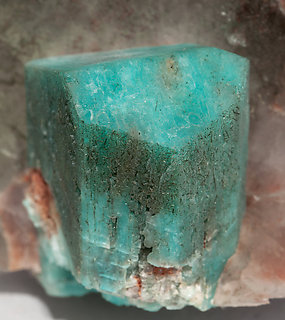 Microcline (variety amazonite) with Quartz (variety smoky). 