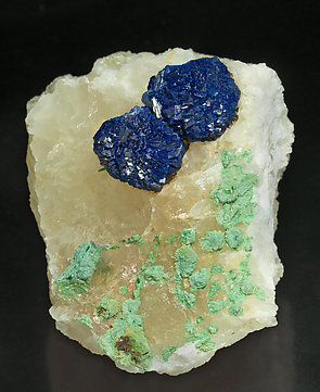 Azurite with Malachite and Gypsum. Front