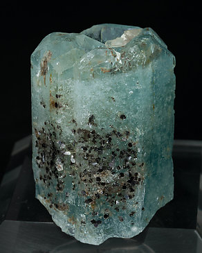 Beryl (variety aquamarine) with Muscovite and Quartz. Front