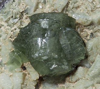 Prehnite with Orthoclase (variety adularia), Epidote and Amphibole. 